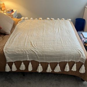 Tan Striped Mudpie Throw Blanket with Tassels